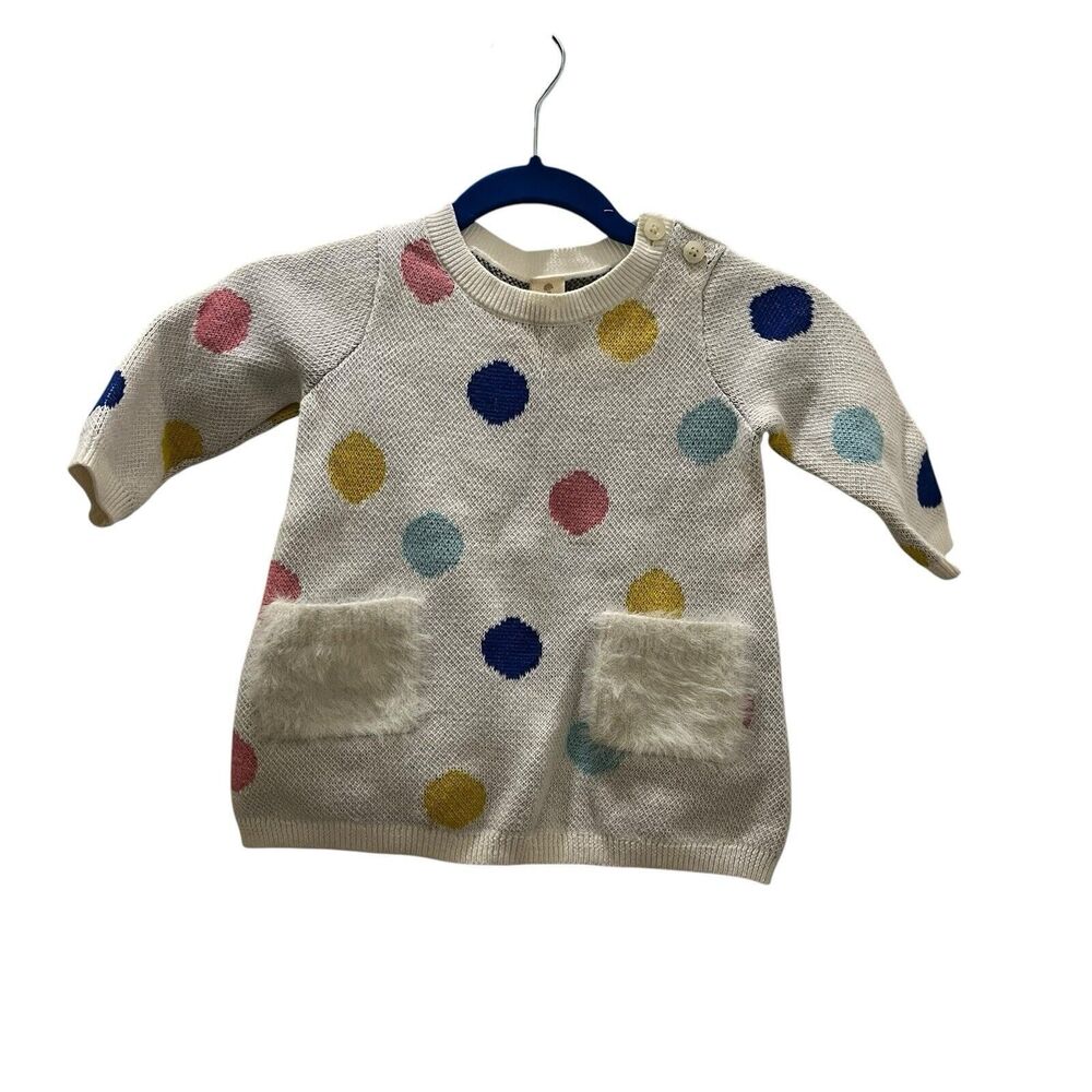 Tucker + Tate Polka Dot Cream Fuzzy Pockets Sweater Baby Girls Size 6M